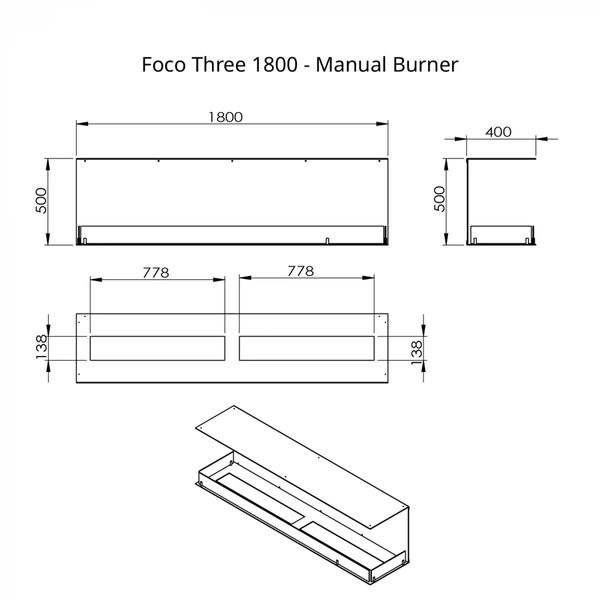 Foco Three 1800, dreiseitig, für TV-Wände, Brennerwahl: 13 kW + 8,8 kW