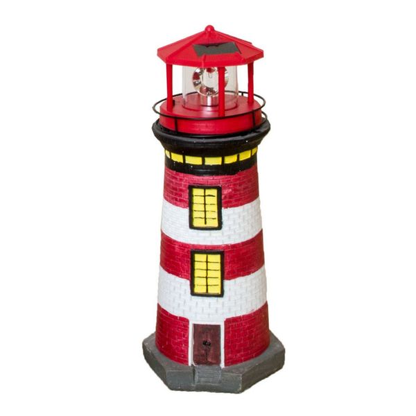 Lemodo Gartendeko Leuchtturm mit Solar rot/weiß, handbemalte Gartenfigur ca. 83 cm 