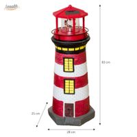 Lemodo Gartendeko Leuchtturm mit Solar rot/weiß, handbemalte Gartenfigur 83 cm hoch