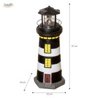Gartendeko Leuchtturm mit Solar schwarz/weiß, handbemalte Gartenfigur 37 cm hoch