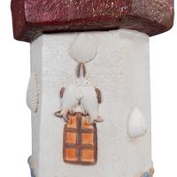 Leuchtturm mit Solar-Rundum-Leuchte, rote Turmspitze