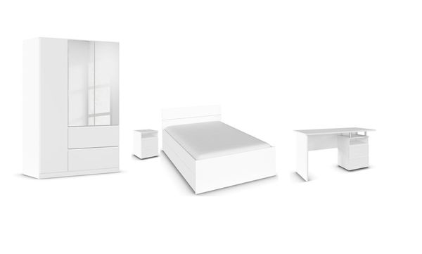 Joel Schlafzimmer bestehend aus Drehtürenschrank, Bett, Schreibtisch und Nachttisch