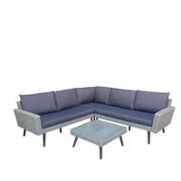 Ecklounge-Set 13 tlg. ALBANY aus Aluminium & Holz inkl. Polsterauflage, grau