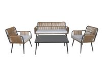 Lounge-Set Sitzgruppe 7tlg. MARRY aus Aluminium und Rope-Geflecht inkl. Polsterauflage - Braun 