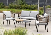 Lounge-Set 11tlg. BARI aus Aluminium und Rope-Geflecht inkl. Polsterauflage - Grau