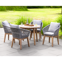 5tlg. Dining-Set Norwich aus Akazien und Rope-Geflecht inkl. Polsterauflage - Grau