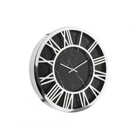 Wanduhr mit Römischen Ziffern in Schwarz/Silber mit Marmormuster ?40 cm