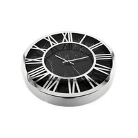 Wanduhr mit Römischen Ziffern in Schwarz/Silber mit Marmormuster ?40 cm