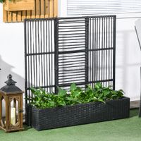 Polyrattan Hochbeet mit Rankgitter, Blumenkasten für Garten Schwarz