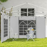 2 Seitenteile Seitenwände für 3x3/3x6m Pavillon mit Fenster, Tür, Weiß