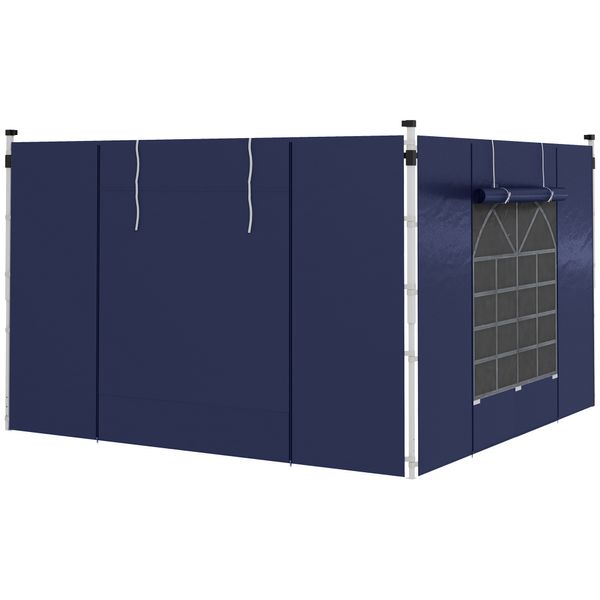 2 Seitenteile Seitenwände für 3x3/3x6m Pavillon mit Fenster, Tür, Blau