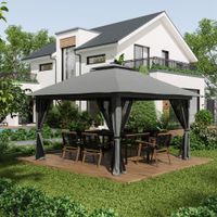 Faltpavillon 4 x 4 m, Gartenpavillon mit 4 Netzwänden, UV-Schutz Grau