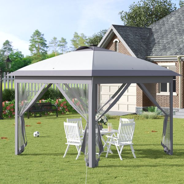 Pavillon Faltpavillon mit Solar LED USB 3,3x3,3m Gartenpavillon Grau