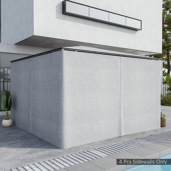 4 Seitenteile für 3x4 m Pavillon mit Haken Seitenwände Polyester Grau