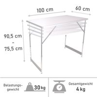 Tapeziertisch klappbar weiß, Arbeitstisch, Mehrzwecktisch höhenverstellbar