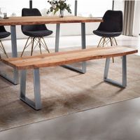 Esszimmerbank Akazie Massivholz 180 cm Sitzbank Essbank Baumkante Chrom