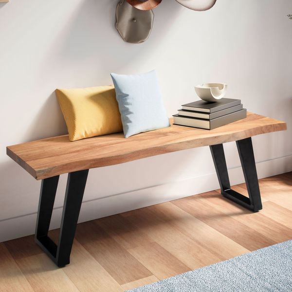 Garderobenbank Akazie Massivholz 120 cm Sitzbank Baumkante Flurbank