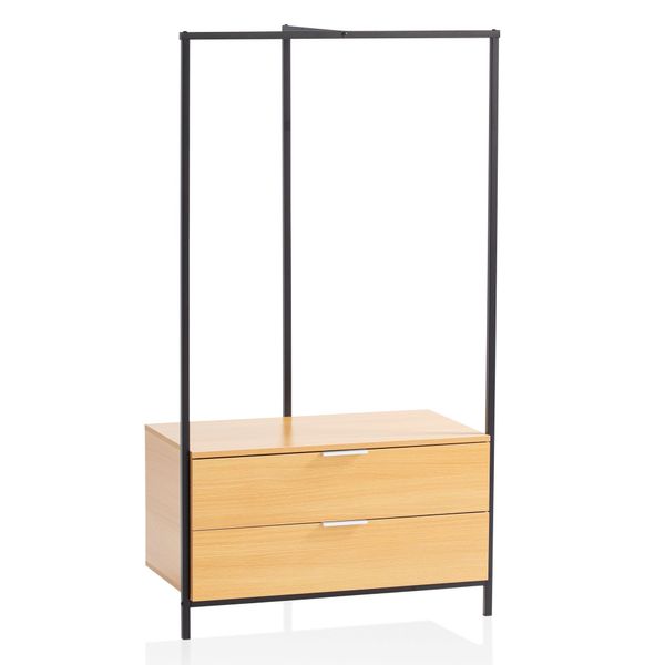 Garderobe Eiche 152 cm Kleiderschrank Schubläden Kleiderstange Flur