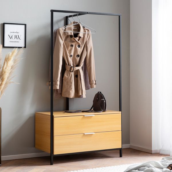 Garderobe Eiche 152 cm Kleiderschrank Schubläden Kleiderstange Flur