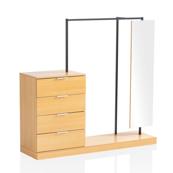 Garderobe Eiche 145 cm Kleiderschrank Schubläden Kleiderstange Spiegel