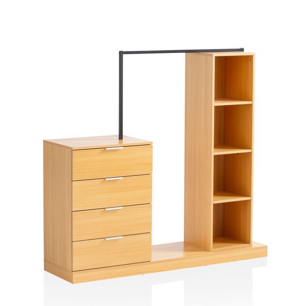 Garderobe Eiche 145 cm Kleiderschrank Schubläden Kleiderstange Regal