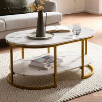 Couchtisch 100 cm Weiß Marmor Optik Wohnzimmertisch Sofatisch Ablage