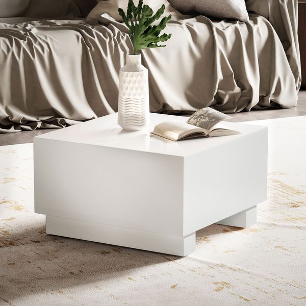Couchtisch MONOBLOC Weiß Hochglanz 60x60 cm Wohnzimmertisch Sofatisch
