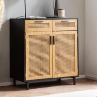 Sideboard 80 cm Anrichte Schwarz Kommodenschrank mit Wiener Geflecht
