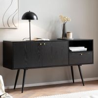 Sideboard 140 cm Anrichte Kommodenschrank Schwarz mit Türen Schublade