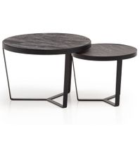 Couchtisch 2er Set Rund Holz / Steinoptik Wohnzimmertisch Satztisch