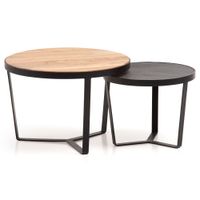 Couchtisch 2er Set Rund Holz / Steinoptik Wohnzimmertisch Satztisch