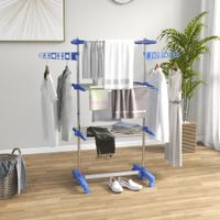 Mobiler Wäscheständer Wäschetrockner-Turm Seitenflügel auf 3/4 Ebenen Blau