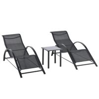 Sonnenliege mit Tisch, 3er-Set Gartenliegen, für Balkon, Schwarz