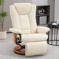 Relaxsessel Drehbar Fernsehsessel mit Liegefunktion, Fußstütze, Cremeweiß