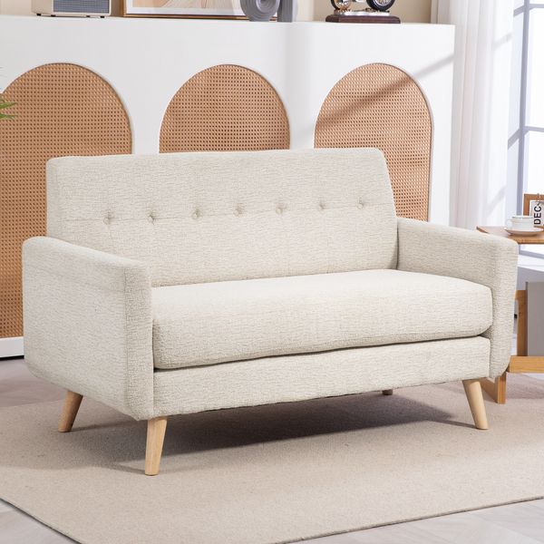 2 Sitzer Sofa, Couch mit Dickem Sitz- und Rückenkissen, Samtoptik, Beige