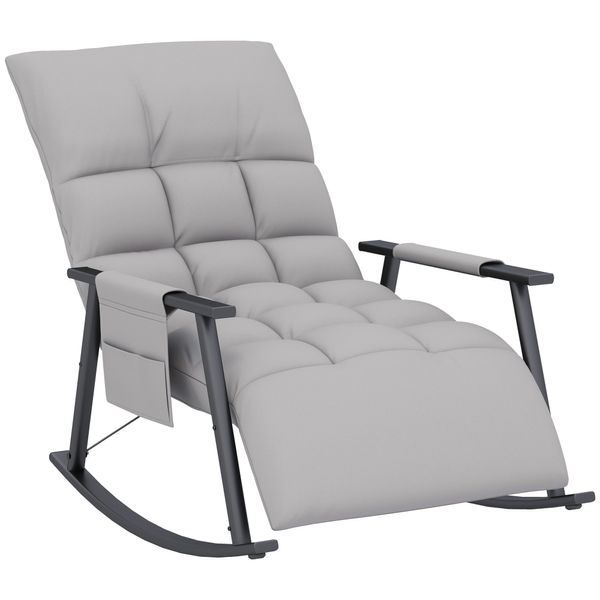 Schaukelstuhl Sessel Relaxsessel mit Fußstütze, Seitentasche Grau