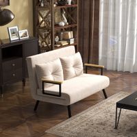 Schlafsofa, Zweisitzer mit Bettfunktion, Schlafcouch mit Samtoptik Beige