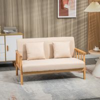 2 Sitzer Sofa, Couch mit 2 Lendenkissen Leinenoptik für klein Räume Beige