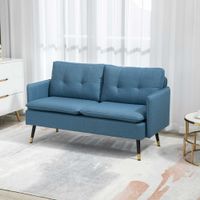 2 Sitzer Sofa, Couch mit Dickem Kissen, Leinenoptik und Stahlbeine Blau