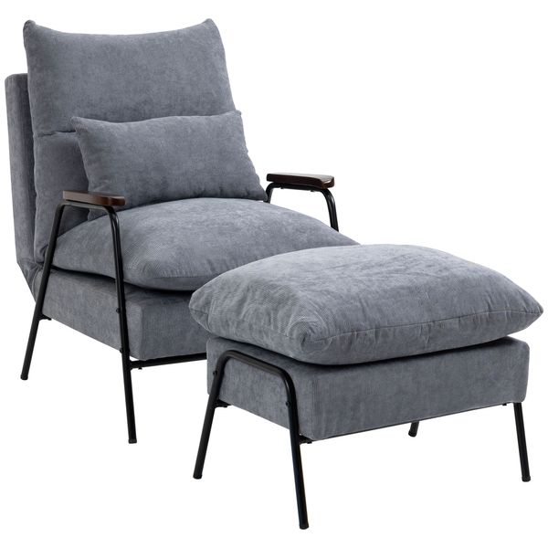 Relaxsessel mit Hocker,  Verstellbar Fernsehsessel mit Liegefunktion Grau