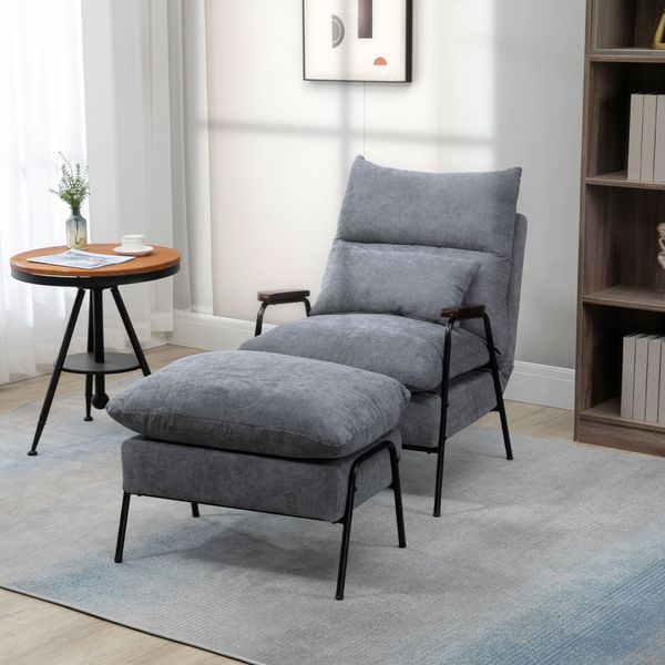 Relaxsessel mit Hocker,  Verstellbar Fernsehsessel mit Liegefunktion Grau