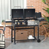 Holzkohlgrill Gasgrill mit 2+1 Brenner, Thermometer, Haken, Schwarz