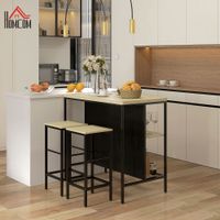 Bartisch mit Barhocker Set, Küchentisch mit 2 Barhocker, Stahl, Eiche
