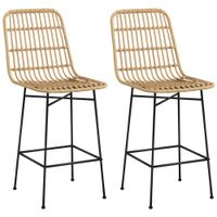 Barhocker 2er-Set, Barstuhl mit Rückenlehne aus PE-Rattan, Gelb