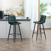 2er-Set Barhocker, Bistrohocker, Barstuhl mit Fußstütze, Samt-Bezug, Grün