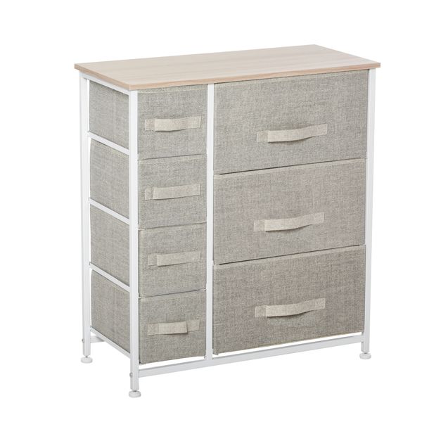 Kommode, Sideboard, 7 Stoffschubladen, Metallgestell, Hellgrau