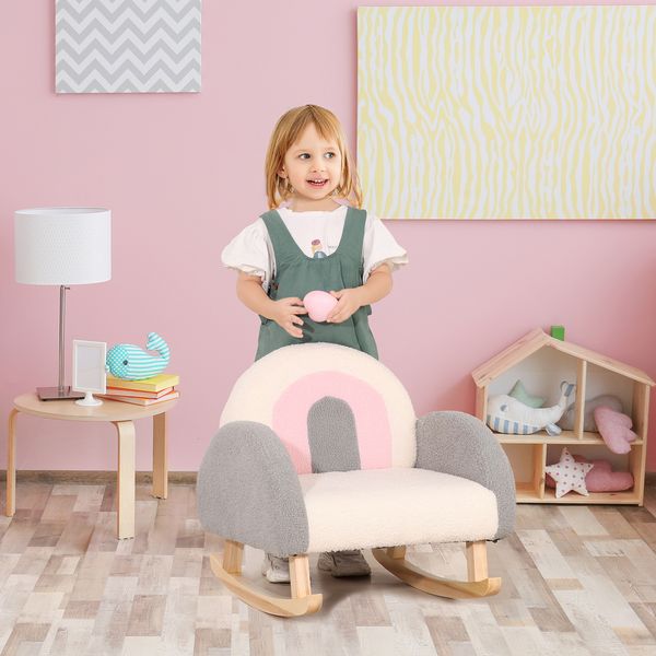 Kindersofa Schaukelstuhl für Kleinkinder Kindercouch Eukalyptusholz Grau