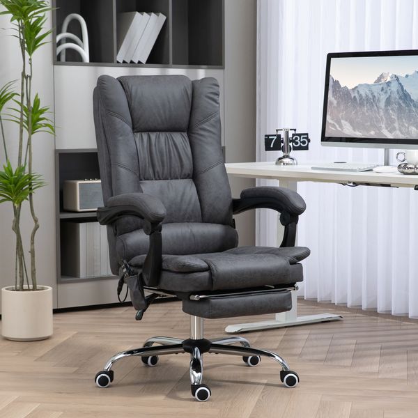 Massage-Bürostuhl, Schreibtischstuhl mit Heizfunktion, Fußstütze, Grau