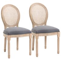 Esszimmerstühle 2er Set Küchenstuhl mit Rattan-Rückenlehne, Leinenoptik