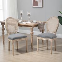 Esszimmerstühle 2er Set Küchenstuhl mit Rattan-Rückenlehne, Leinenoptik